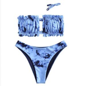 Women's Sexy Ruffle Tie Side Bandeau Bikini Set